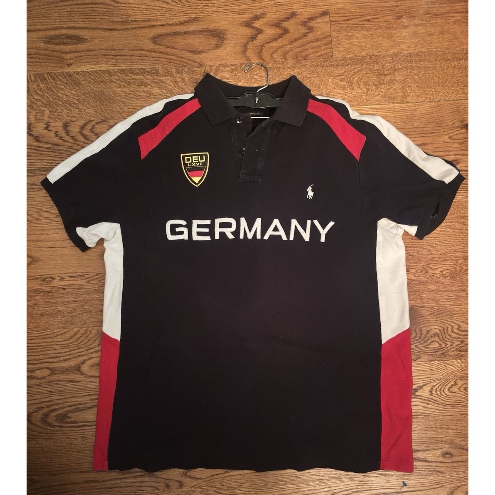 Polo Ralph Lauren Men Black Shirt Small Pony Germany Flag XL CUSTOM FIT